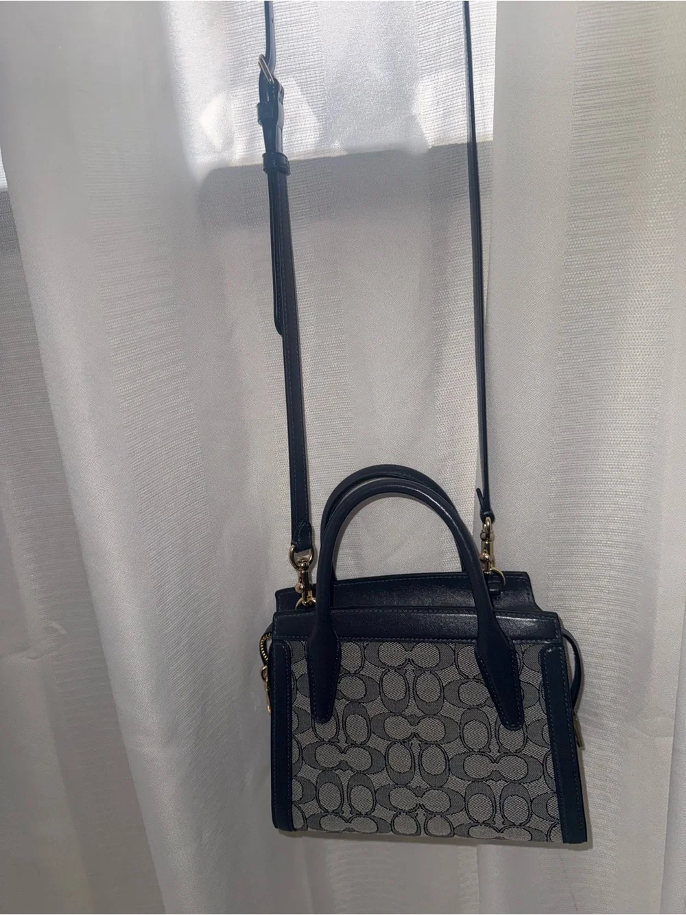 Coach Navy Signature Canvas and Leather Satchel